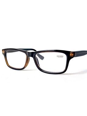 NWT +2.00 Reading Glasses  Rectangular Black Amber Geek Unisex Nerd Horn Rimmed